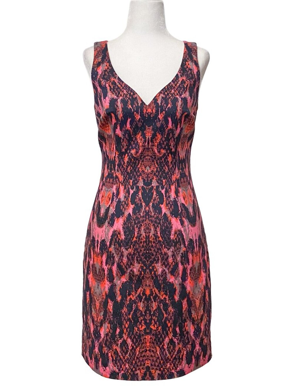 GUESS by Marciano Jackson Structured V-Neck Mini Dress Pink Orange Snake Print 4